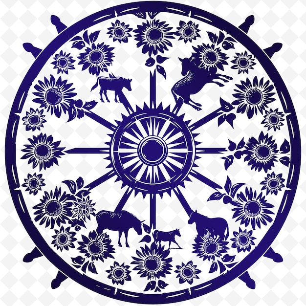 PSD a clock with a blue background with flowers and animals