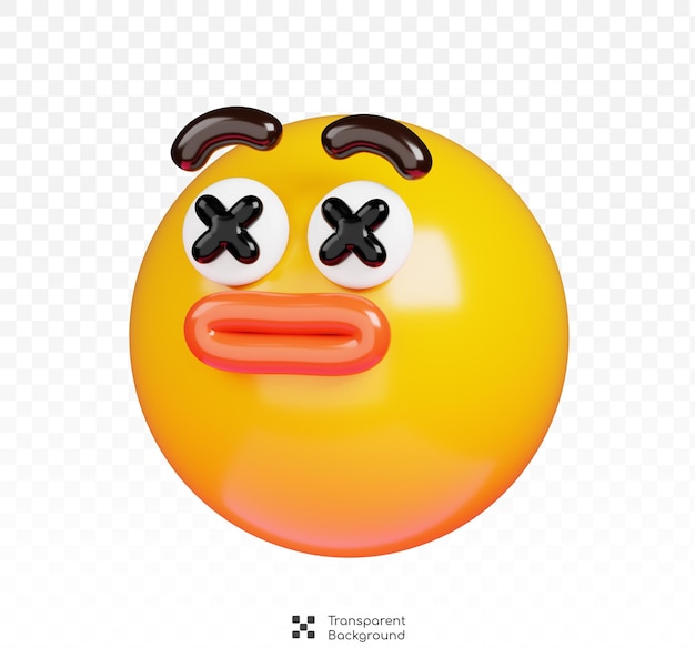 PSD close eyes face or dizzy emoji 3d rendering of emoticon on transparent background