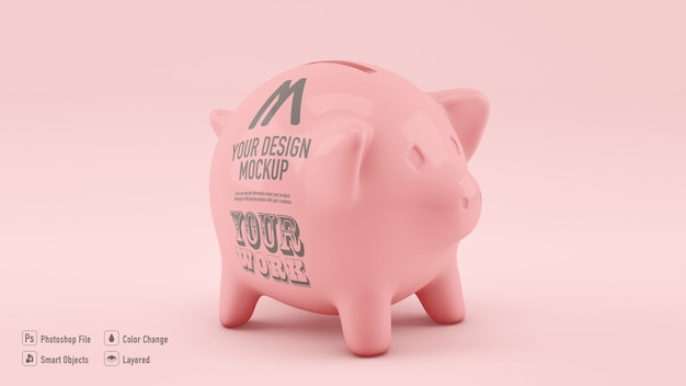 Close u pon savings pig mockup isolated