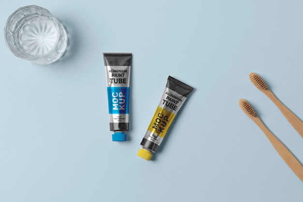 Close up on aluminium paint packaging mockup