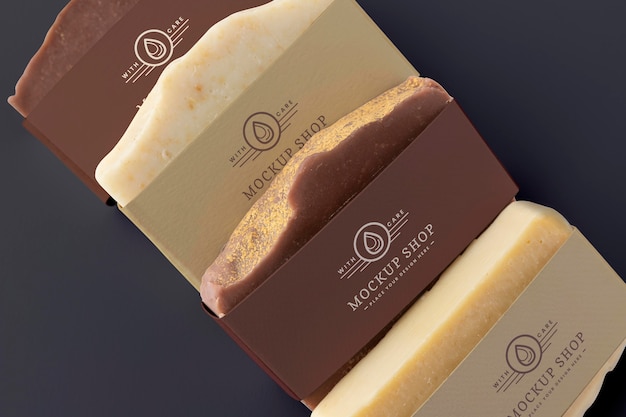 Close up on artisan soap packaging mockup