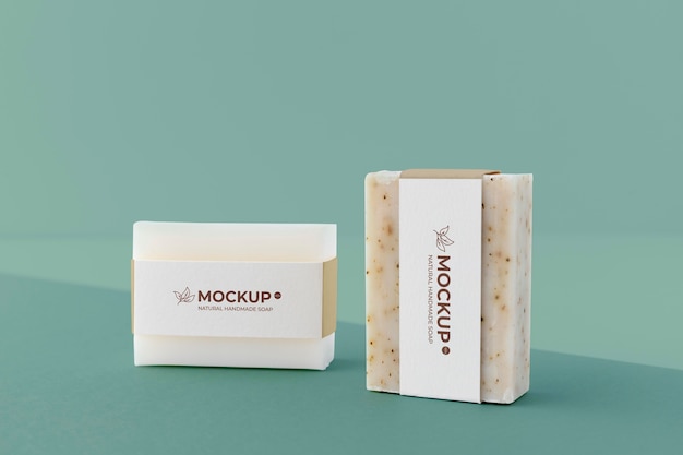 Close up on artisan soap packaging mockup