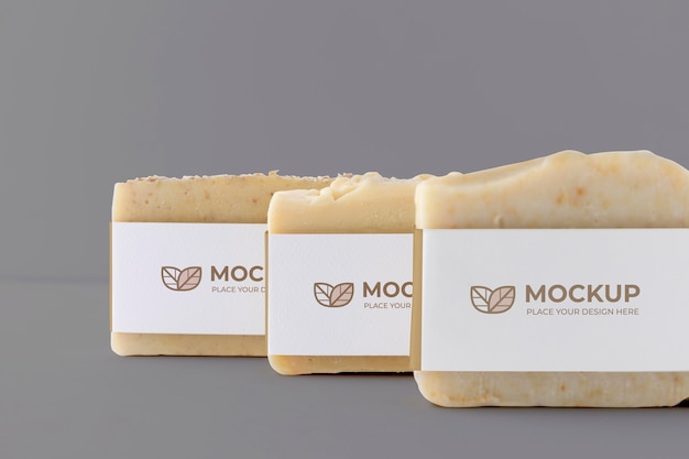 PSD close up on artisan soap packaging mockup