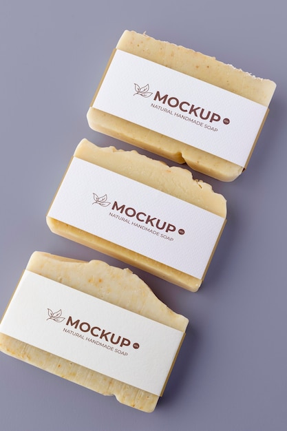 Close up on artisan soap packaging mockup