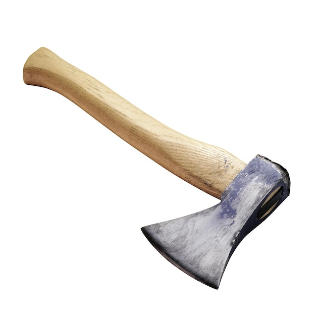 close-up of an axe with a wooden handle