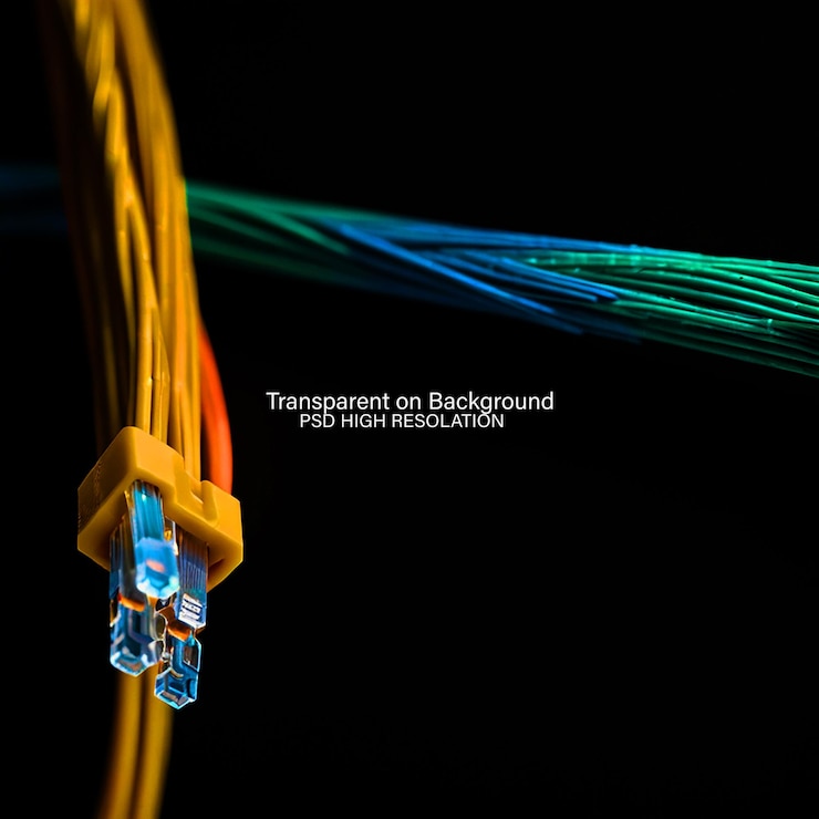PSD close up on beautiful optical fiber details on transparent background