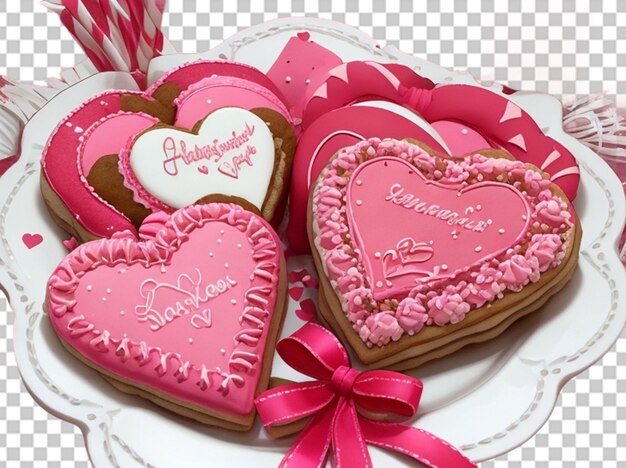 PSD close-up beeld van zoete hartvormige koekjes en decoratief stro op roze valentijnsdag vakantie concept