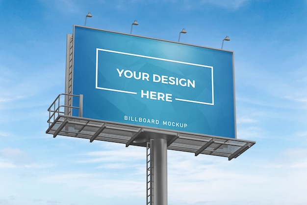 Close up on billboard mockup on blue sky