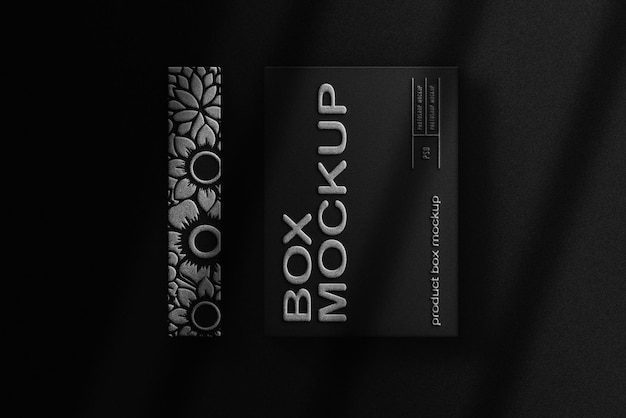 Close up black  box mockup with silver embos