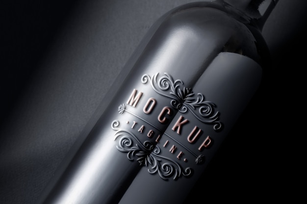 PSD close up on bottle emboss logo mockup