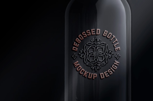 PSD close up on bottle emboss logo mockup