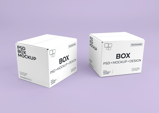 包装用の箱のモックアップをクローズアップ