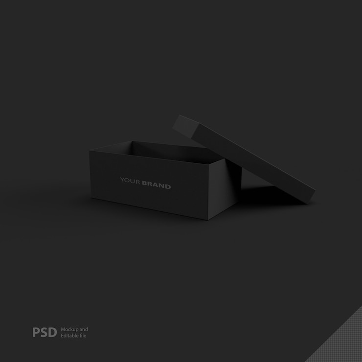 PSD close up on box packaging isolated
