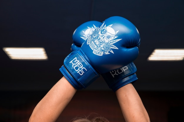 PSD close up on boxing gloves mockup