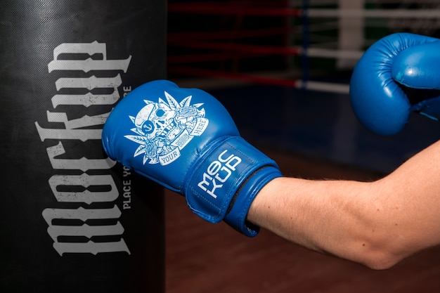 PSD close up on boxing gloves mockup