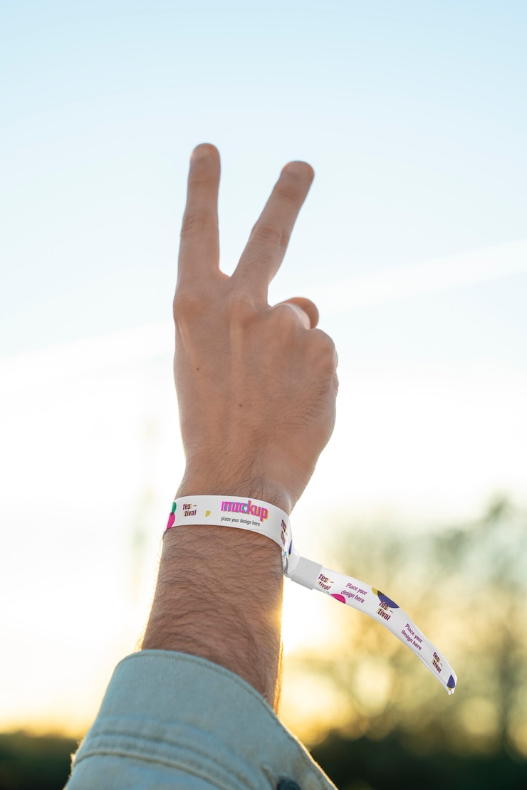 PSD close up on bracelet ticket mockup