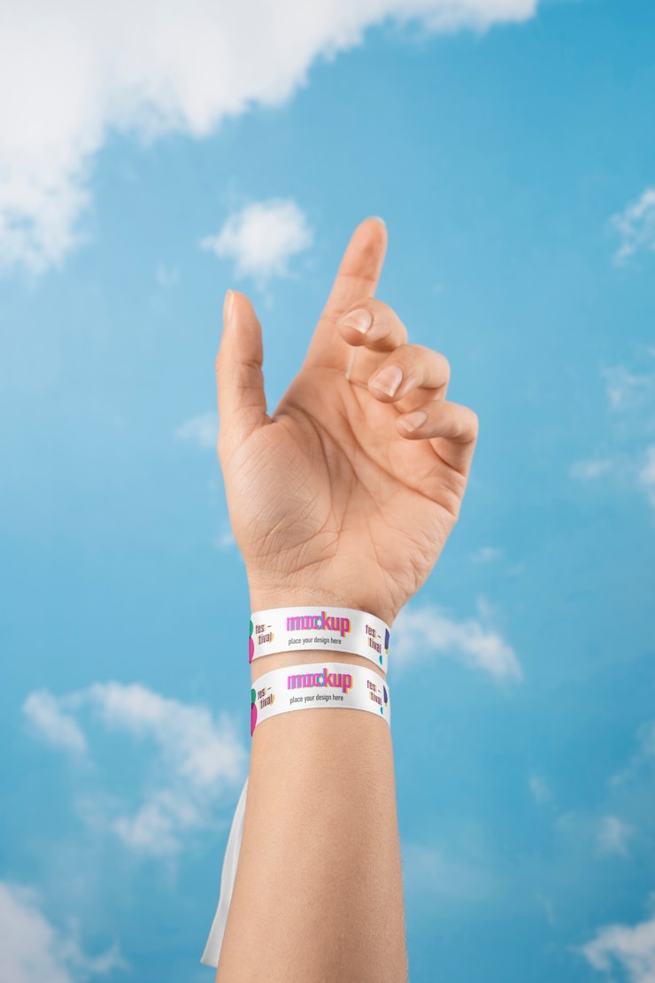 PSD close up on bracelet ticket mockup