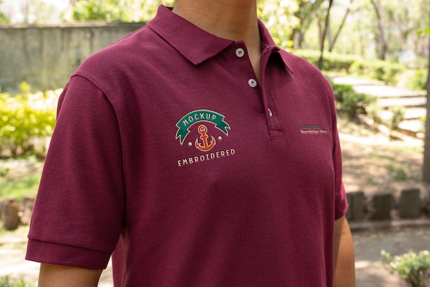 PSD close up on branding of polo tshirt mockup