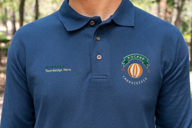 PSD close up on branding of polo tshirt mockup