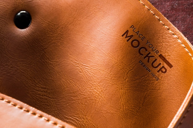 PSD close-up of brown leather with button