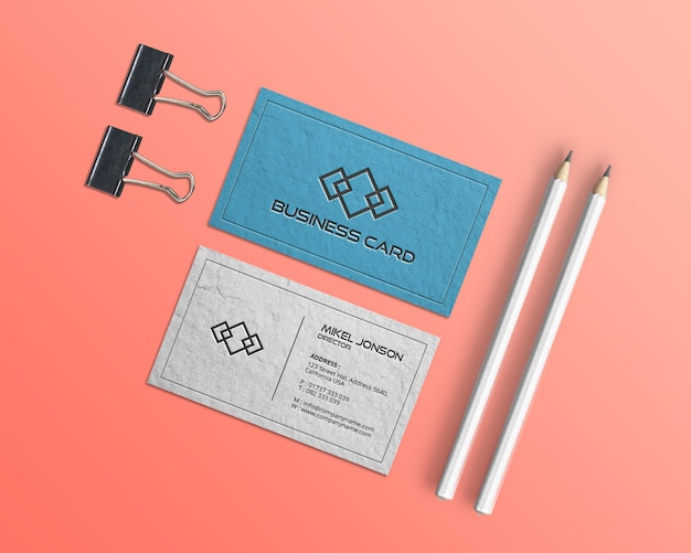 close up on business cards logo mockup