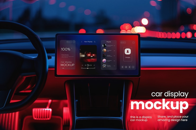 PSD close up on car screen mockup