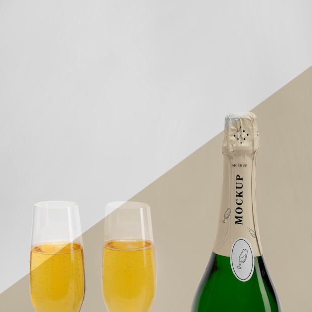 Close-up of a champagne bottle with copy space