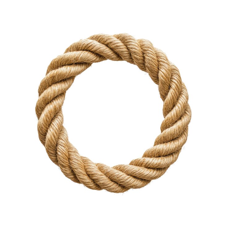 PSD close-up of a circular rope in a ring shape isolated on white