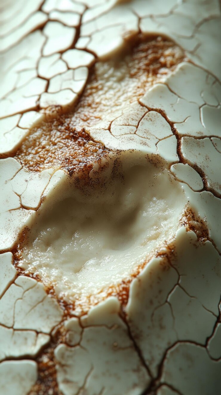 PSD close up of a cracked surface of a white meringue cookie with brown spots