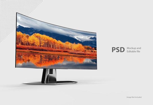 PSD close up on curved tv isolated