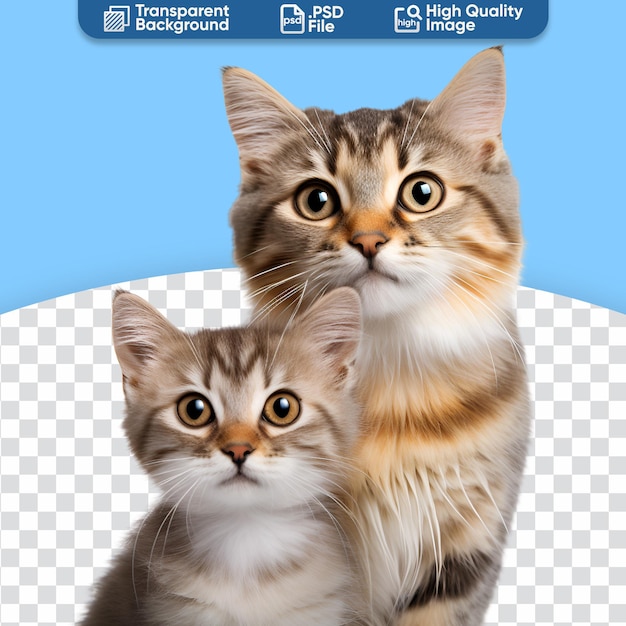 PSD close up of a cute adult cat and kitten portrait