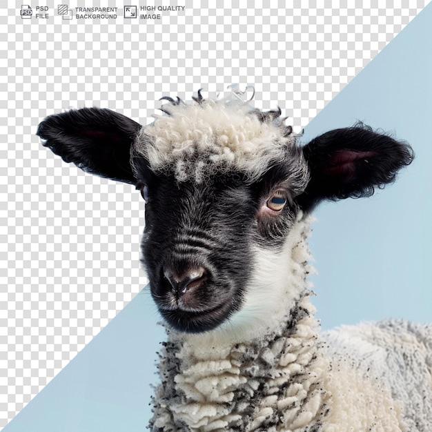 PSD close up cute lamb on transparent background