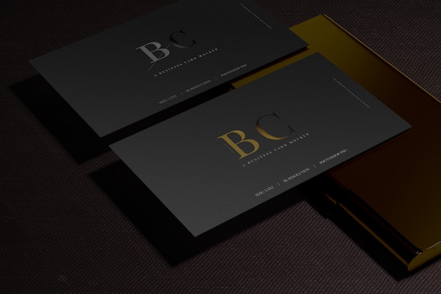 PSD close up on dark business card mockups