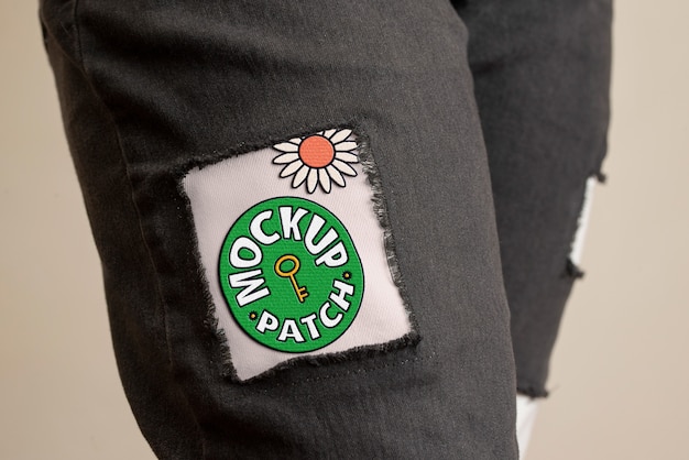 PSD close up on denim patches mockup