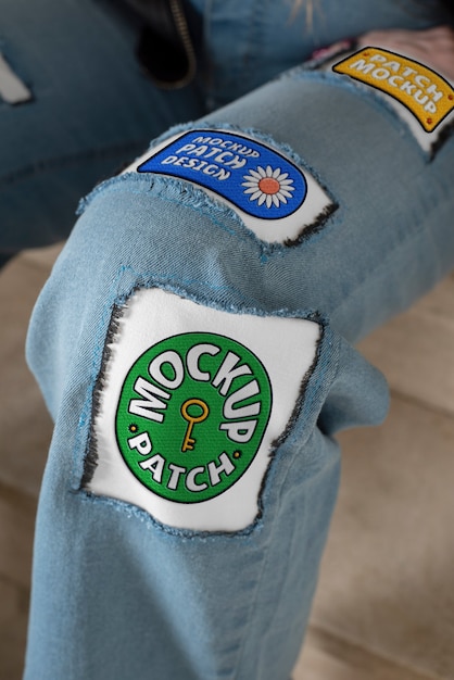 Close up on denim patches mockup