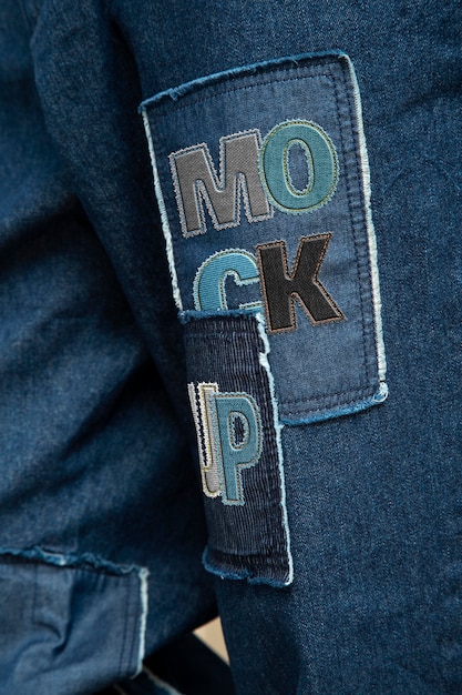 PSD close up on denim patches mockup