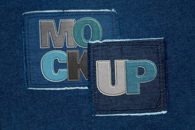 PSD close up on denim patches mockup