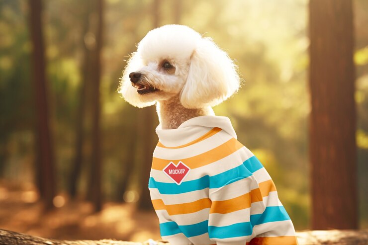 PSD 犬が着ている服のモックアップを近距離で撮影