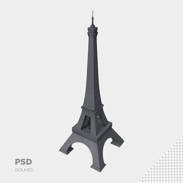 close up on eiffel tower 3d isolated premium psd