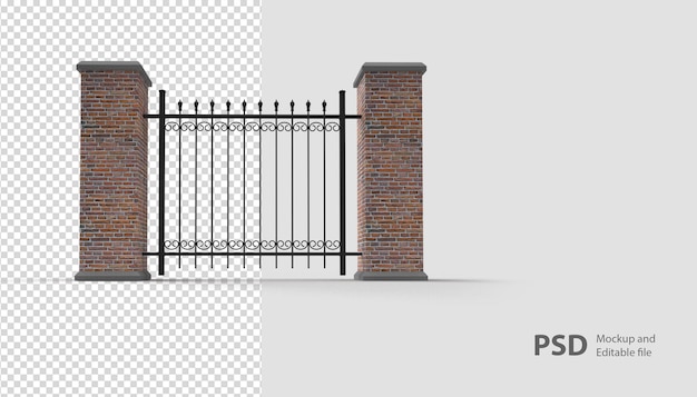 PSD close up on fence in 3d rendering isolated