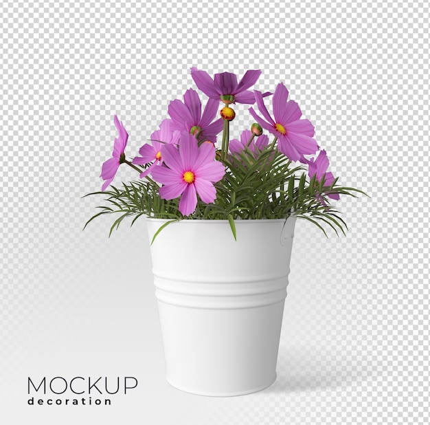 PSD close up on flower in pot interior 3d mockup