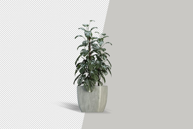 Primo piano sul rendering 3d di interni di fiori in vaso