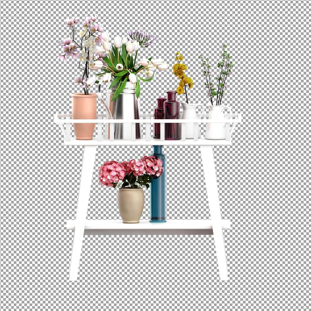 靠近花瓶中的花朵 3D 渲染