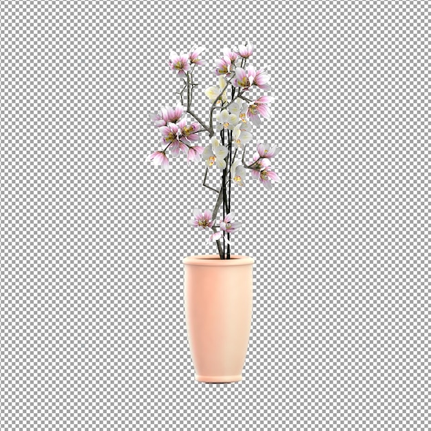 PSD primo piano su un fiore in un vaso 3d rendering