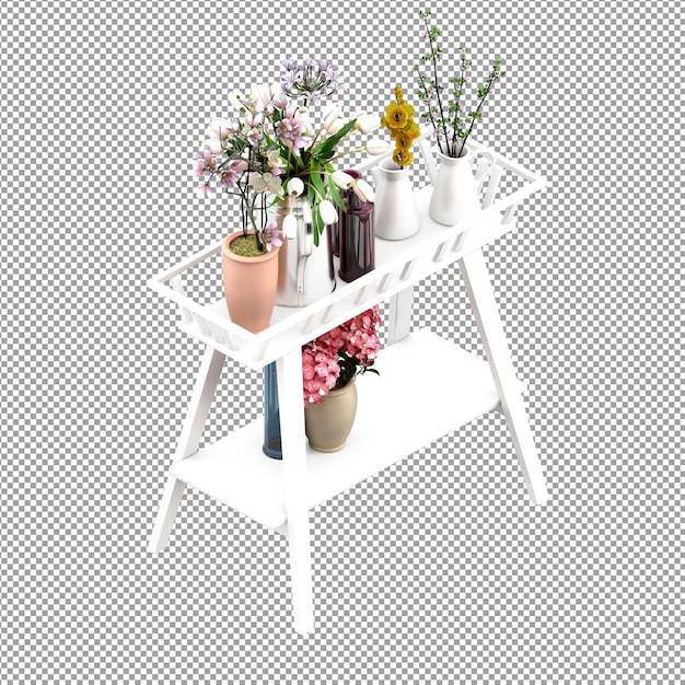 靠近花瓶中的花朵 3D 渲染
