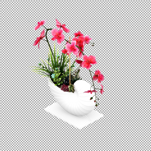 Primo piano su un fiore in un vaso in rendering 3d