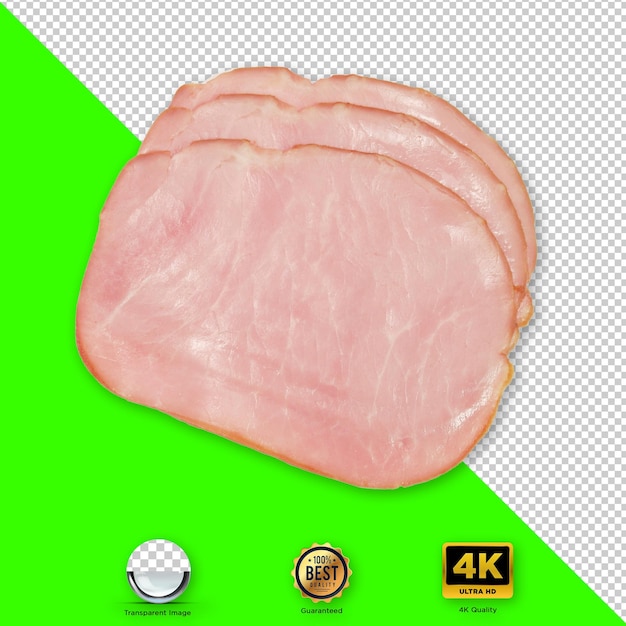 close-up of fresh sliced ham on transparent background