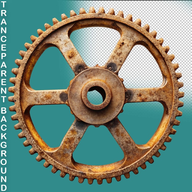 A close up of a gear on transparent background