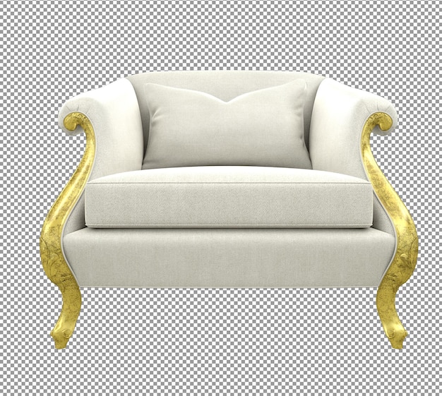 PSD close up on gold sofa rendering isolated white cloth front