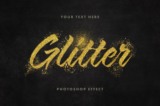 Close up on golden glitter text effect template